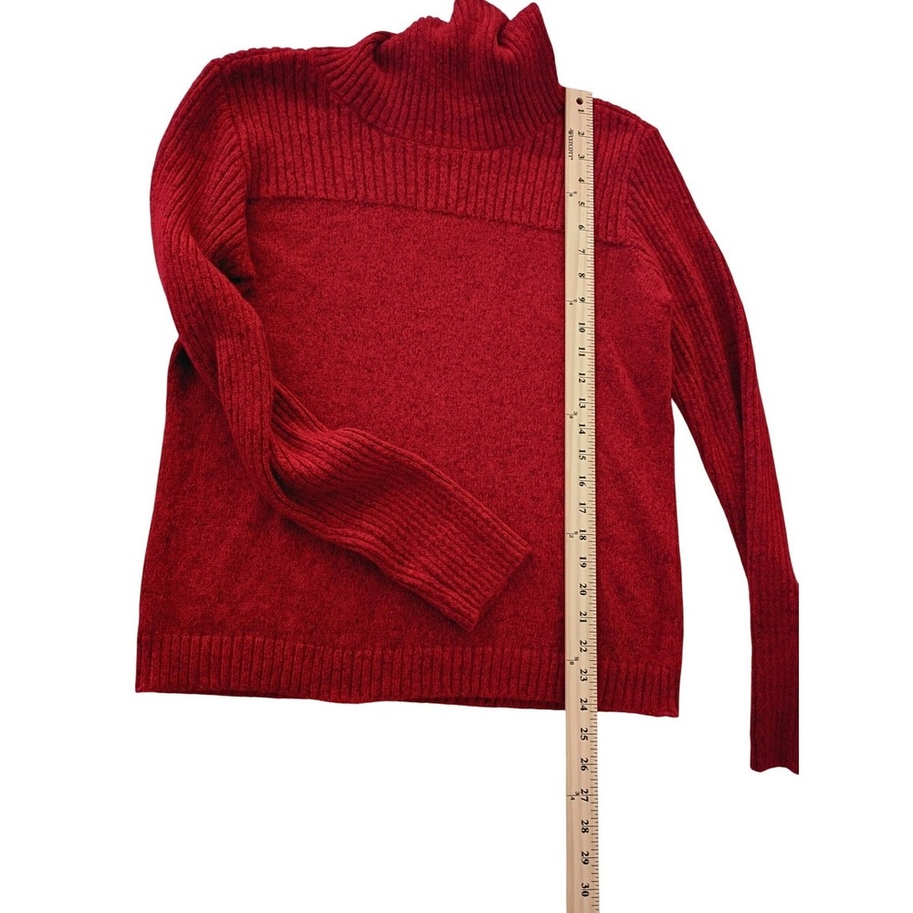 Crimson Red Ribbed Turtleneck Sweater Cozy Knit Long Sleeve Top No Tags Fits L - Picture 8 of 8
